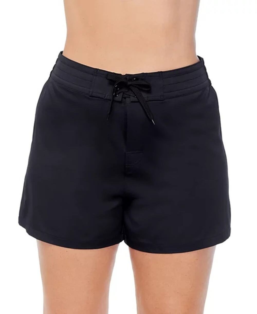 Island Escape Women's Plus 4" Size Beach Board Shorts In Black